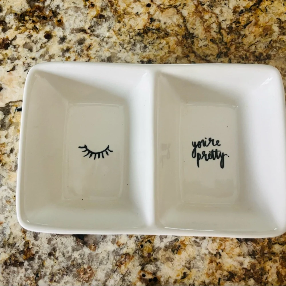 Rae Dunn White Ceramic Vanity Tray with Eyelash Design